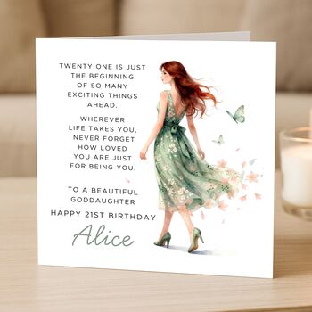 21st Birthday Card With Message Personalised For Goddaughter, 4 of 8