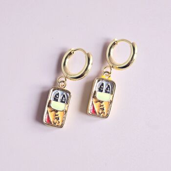18ct Gold Plated Tinned Sardine Huggie Earrings, 3 of 4