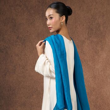 100% Mulberry Silk Scarf, Teal Blue In Gift Box, 2 of 4