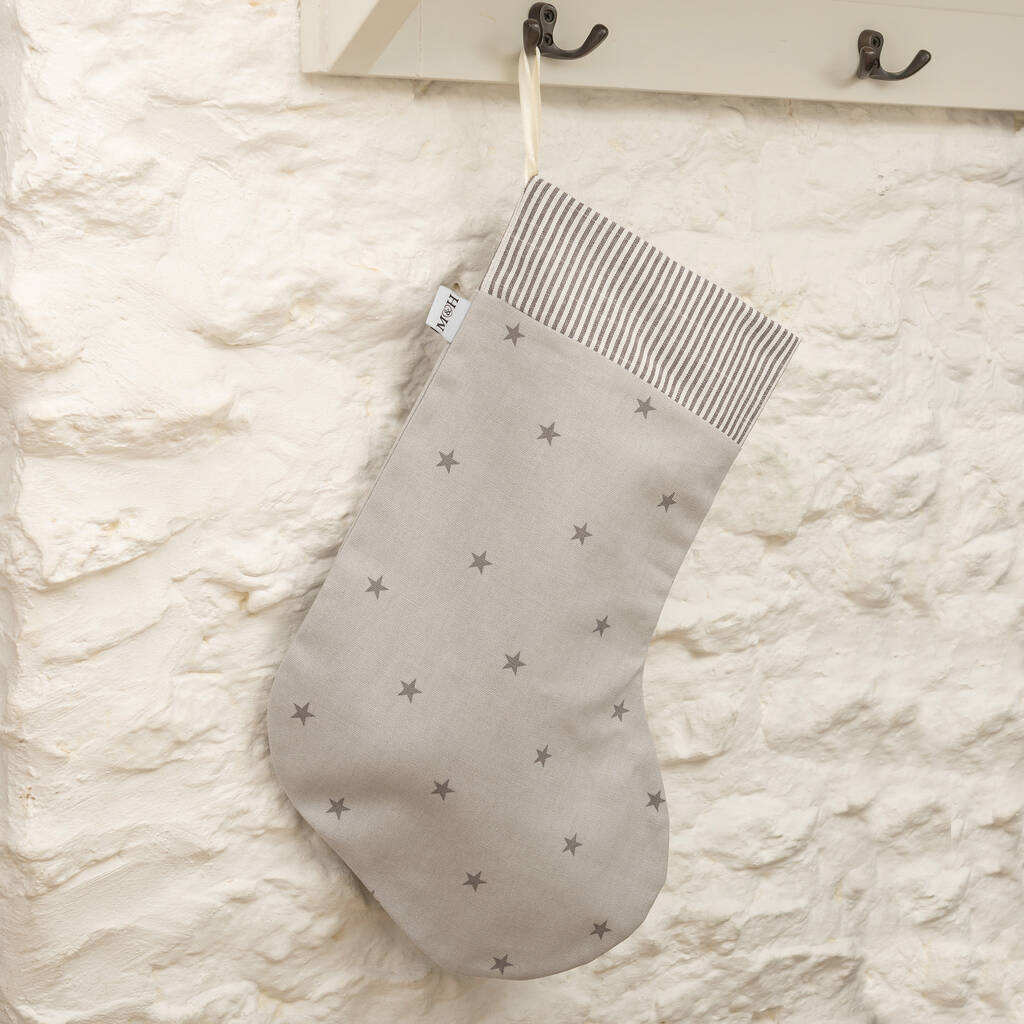Mutts And Hounds Grey Star Christmas Stocking, 1 of 4