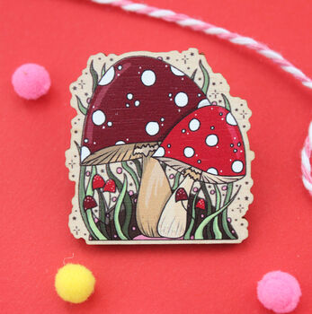 Fairytale Magical Mushroom Wooden Pin Badge, 5 of 6