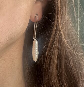 Freshwater Baroque Long Biwa Pearl Drop Earrings In Sterling Silver, 6 of 7