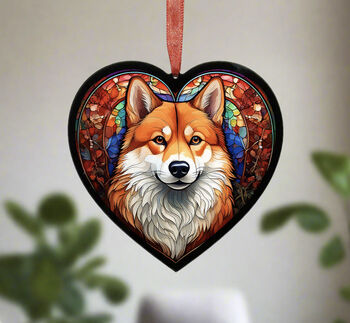 Shiba Inu Stained Glass Effect Heart Suncatcher, 2 of 4