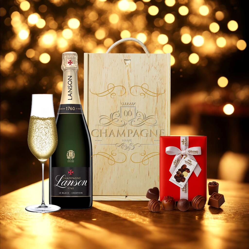 Personalised Lanson Champagne Gift Box With Luxury Belgian Chocolates 