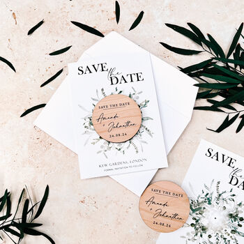 Wedding Save The Date Eucalyptus Cards Magnets, 3 of 10