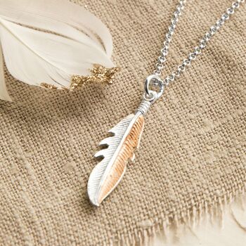 Sterling Silver And Rose Gold Feather Necklace, 3 of 4