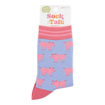 Pink Pigs Farm Animals Bamboo Socks Women's Blue, 3 of 3