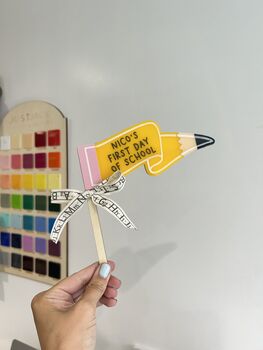 Personalised 'First Day Of' Acrylic Pencil Flag Keepsake, 2 of 4