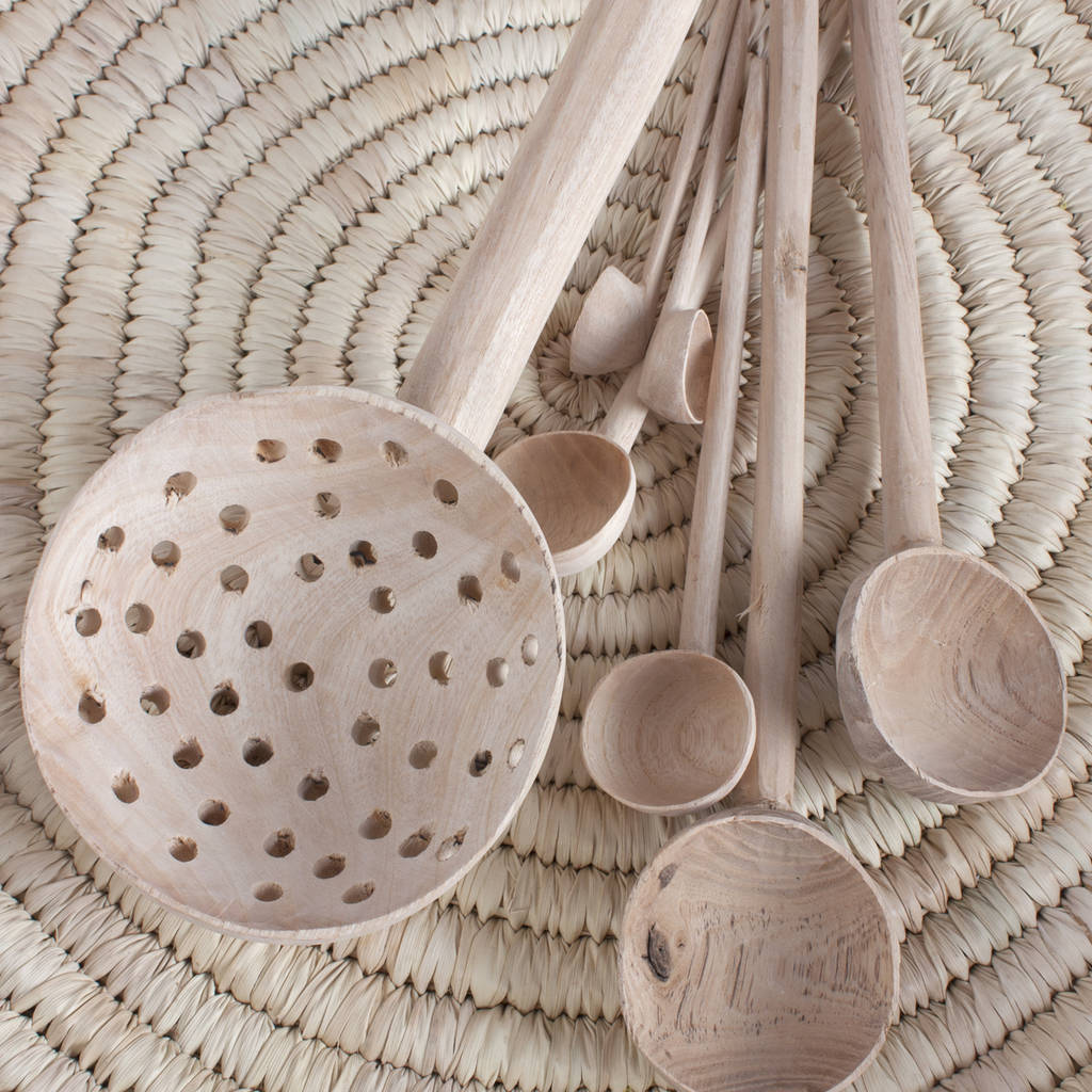 Hand Carved Wood Sieve Spoon By Bohemia
