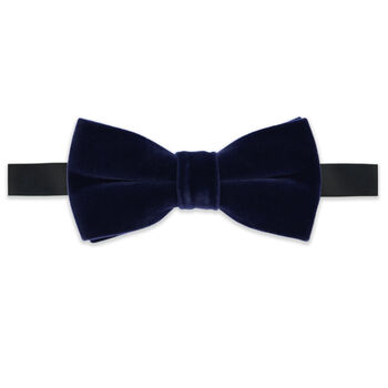 Mens Navy Blue Velvet Bow Tie And Pocket Square Set, 4 of 4