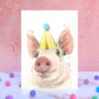 Pig Pompom Birthday Card, thumbnail 1 of 1