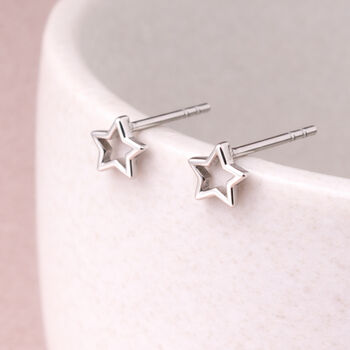 Small Sterling Silver Open Star Stud Earrings, 4 of 8