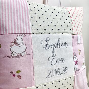 Personalised Pink And Grey Bunny Name Cushion, 7 of 7
