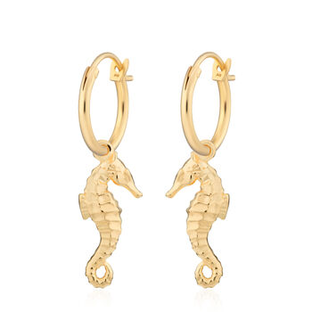 18ct Gold Seahorse Charm Hoop Earrings, 2 of 4