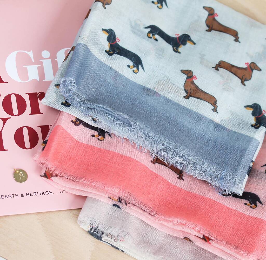 Personalised Sausage Dog Print Scarf For Dog Lovers By Hearth
