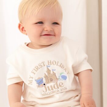 My First Holiday Personalised Embroidered Beach Holiday Airport Sweatshirt Jumper, 6 of 7