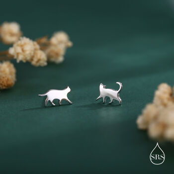 Sterling Silver Tiny Mismatched Cat Stud Earrings, 4 of 12