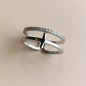 Sterling Silver Double Band Cross Ring, 3 of 4