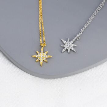 Tiny Starburst Pendant Necklace In Sterling Silver, 3 of 12