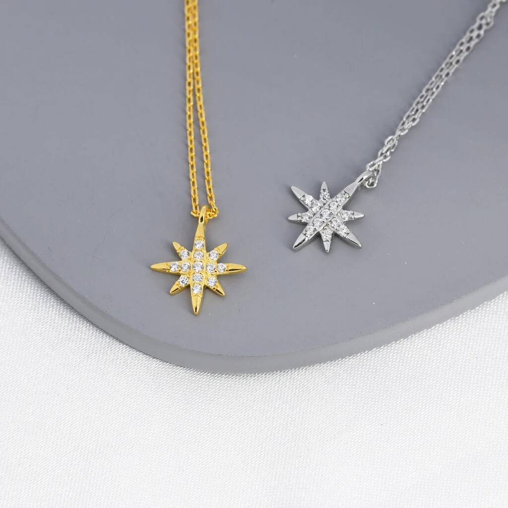 Tiny Starburst Pendant Necklace In Sterling Silver By Silver Rain Silver