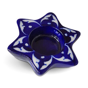 Painted Ceramic Tea Light Holder Square And Star Shaped, 5 of 5