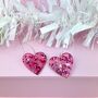 Pink Acrylic Shimmer Fleck Heart Hoops, thumbnail 2 of 3