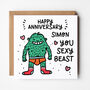 Sexy Beast Personalised Anniversary Card For Him, thumbnail 1 of 4