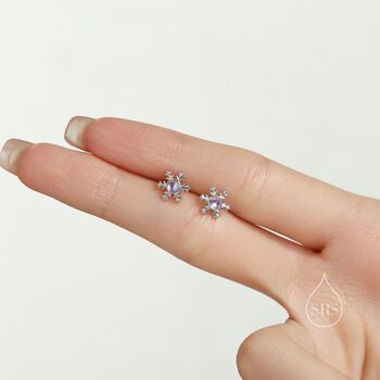 Sterling Silver Moonstone Snowflake Stud Earrings, 2 of 11