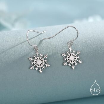 Sterling Silver Snowflake Drop Hook Earrings, 3 of 11