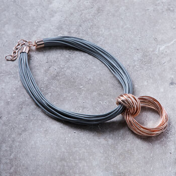 Grey Leather Rope And Rose Gold Colour Pendant Necklace, 2 of 3