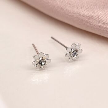 Tiny Sterling Silver Cz Daisy Flower Stud Earrings, 2 of 11