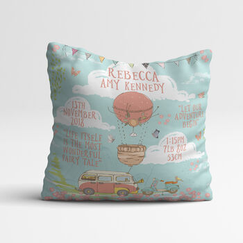 Personalised Adventure Day Out Keepsake Birth Cushion, 2 of 4