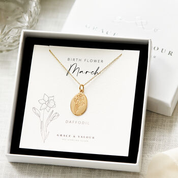Personalised March Birth Flower Necklace – Daffodil Sterling Silver Gold Plated Gift For Her, 2 of 12