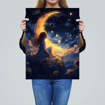 Crescent Moon Dreams Whimsy Little Girls Wall Art Print, 2 of 6