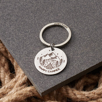 Personalised Happy Camper Metal Keyring By Oakdene Designs