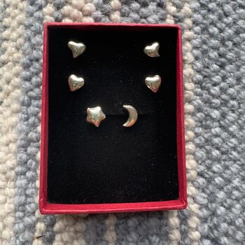Three Pairs Sterling Silver Stud Earrings, 3 of 3