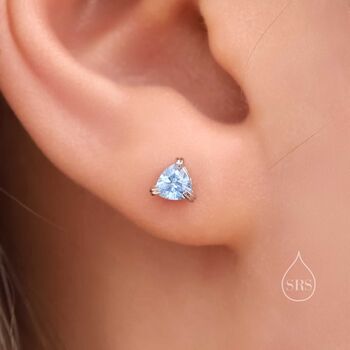 Sterling Silver Trillion Cut Topaz Blue Cz Stud Earrings, 6 of 12