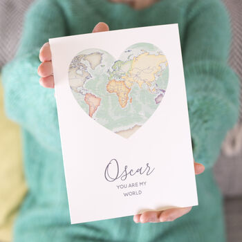 You Are My World Map Heart Valentine's Card, 2 of 6