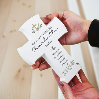 Personalised Botanical Cross Wooden Ornament, 2 of 5