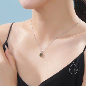 Sterling Silver Olive Green Cz Pear Cut Pendant Necklace, 2 of 12