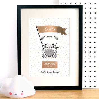 Personalised Kitten Nursery Art With Rose Gold Foil, 5 of 5