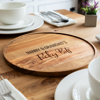 Personalised Picky Bits Round Serving Board Acacia Wood, 2 of 5
