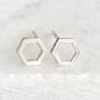 Tiny Sterling Silver Hexagon Stud Earrings, thumbnail 2 of 4