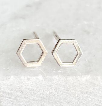Tiny Sterling Silver Hexagon Stud Earrings, 2 of 4
