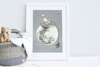Personalised Picnic On The Moon Children's Art Print, 2 of 8