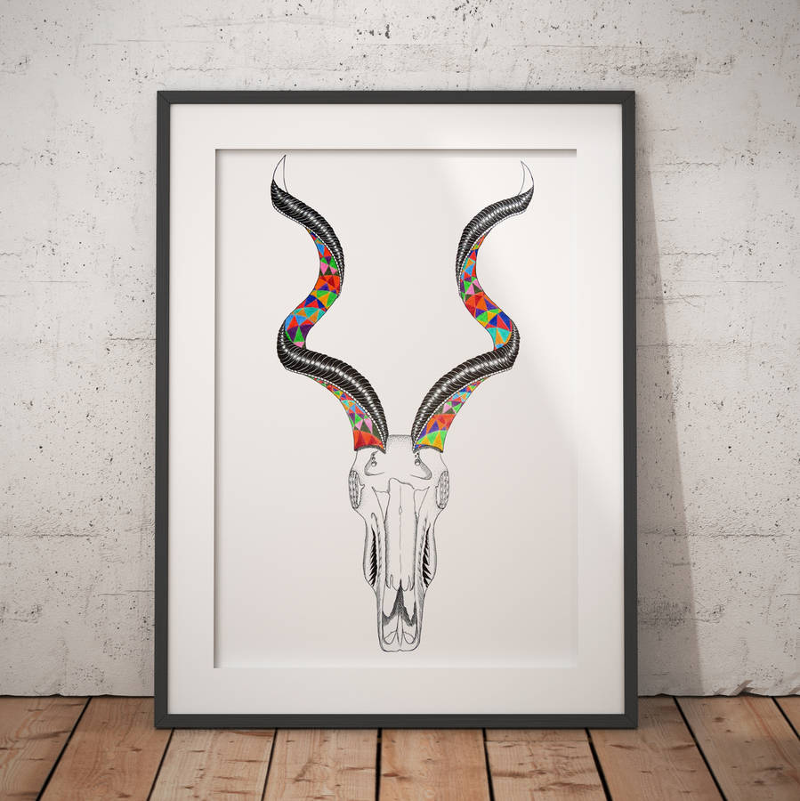 kudu skull african illustration and pattern print by crafty creature ...