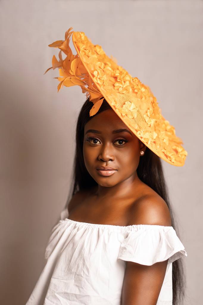 Orange Disc Headpiece With Petals And Feathers, 1 of 2
