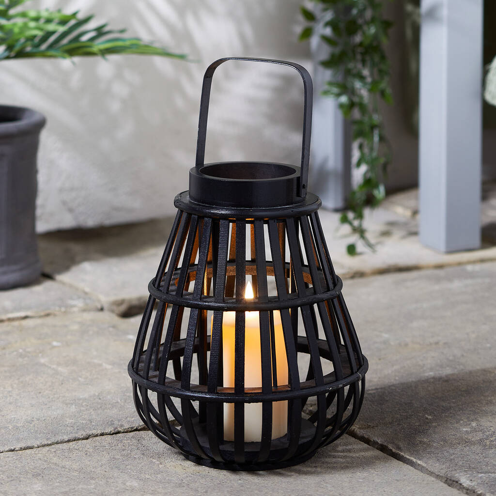 Black Bamboo LED Candle Lantern By Lights4fun