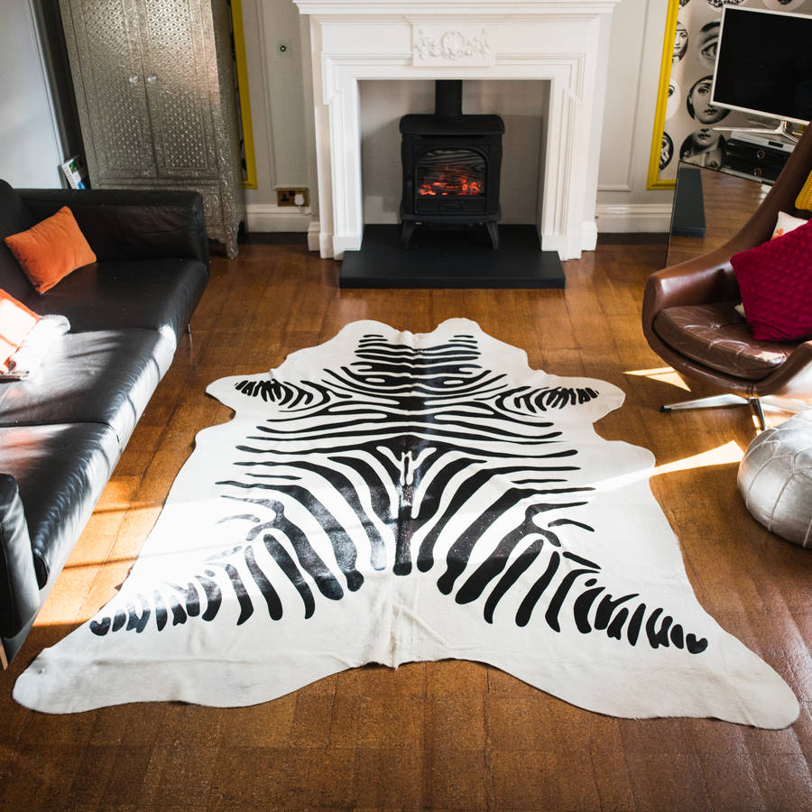 zebra print cowhide rug by i love retro