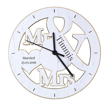 Personalised Mr And Mrs Shape Wooden Clock, 2 of 4